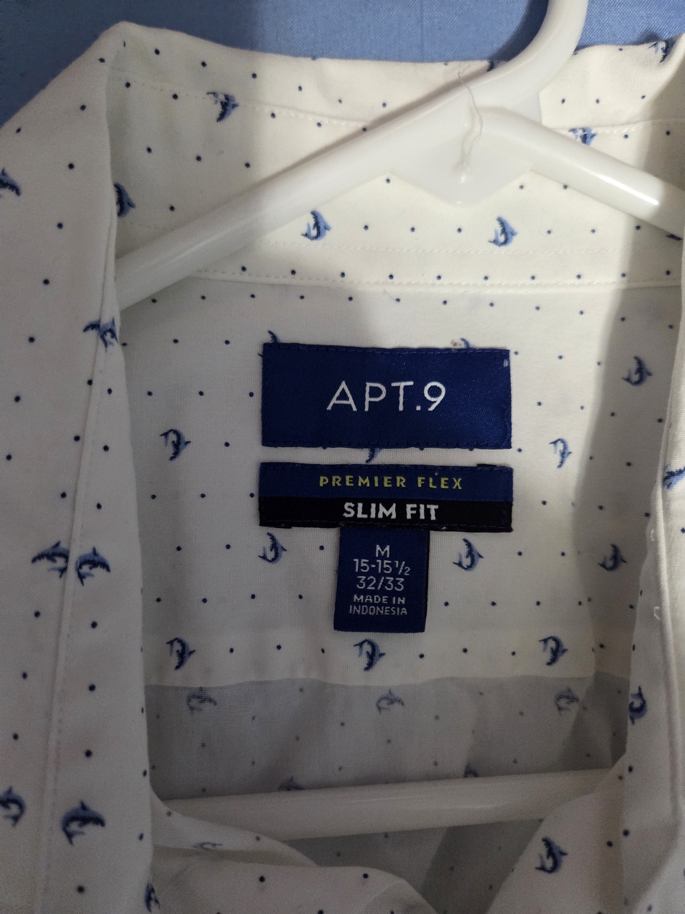 Apt. 9 Slim Fit White Shirt with Blue Micro Sailboat Print Size Mens Medium